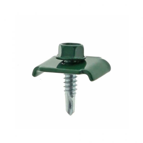 Set 25 cleme fixare gard verde 20x30 mm cu surub autoforant 6.3x25 mm