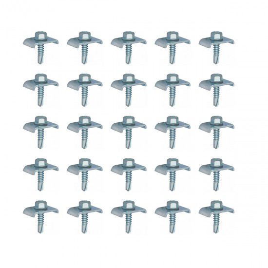 Set 25 cleme fixare gard zincate 20x30 mm cu surub autoforant 6.3x25 mm