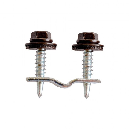 Set 25 cleme fixare policarbonat pe plasa bordurata maro RAL8017